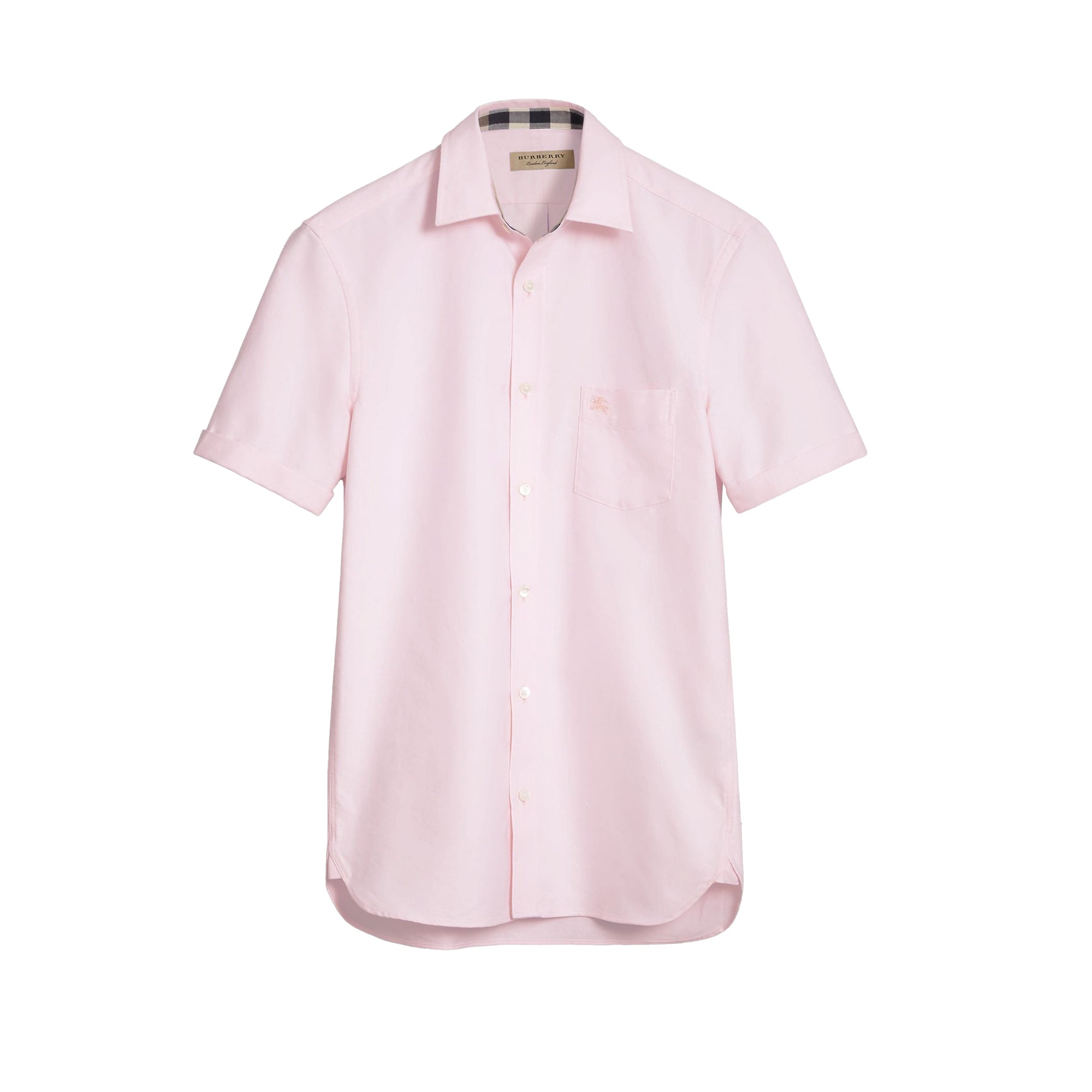 Chemise Oxford en coton à manches courtes et détails check - Pale Pink
