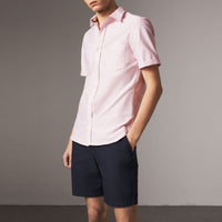 Chemise Oxford en coton à manches courtes et détails check - Pale Pink