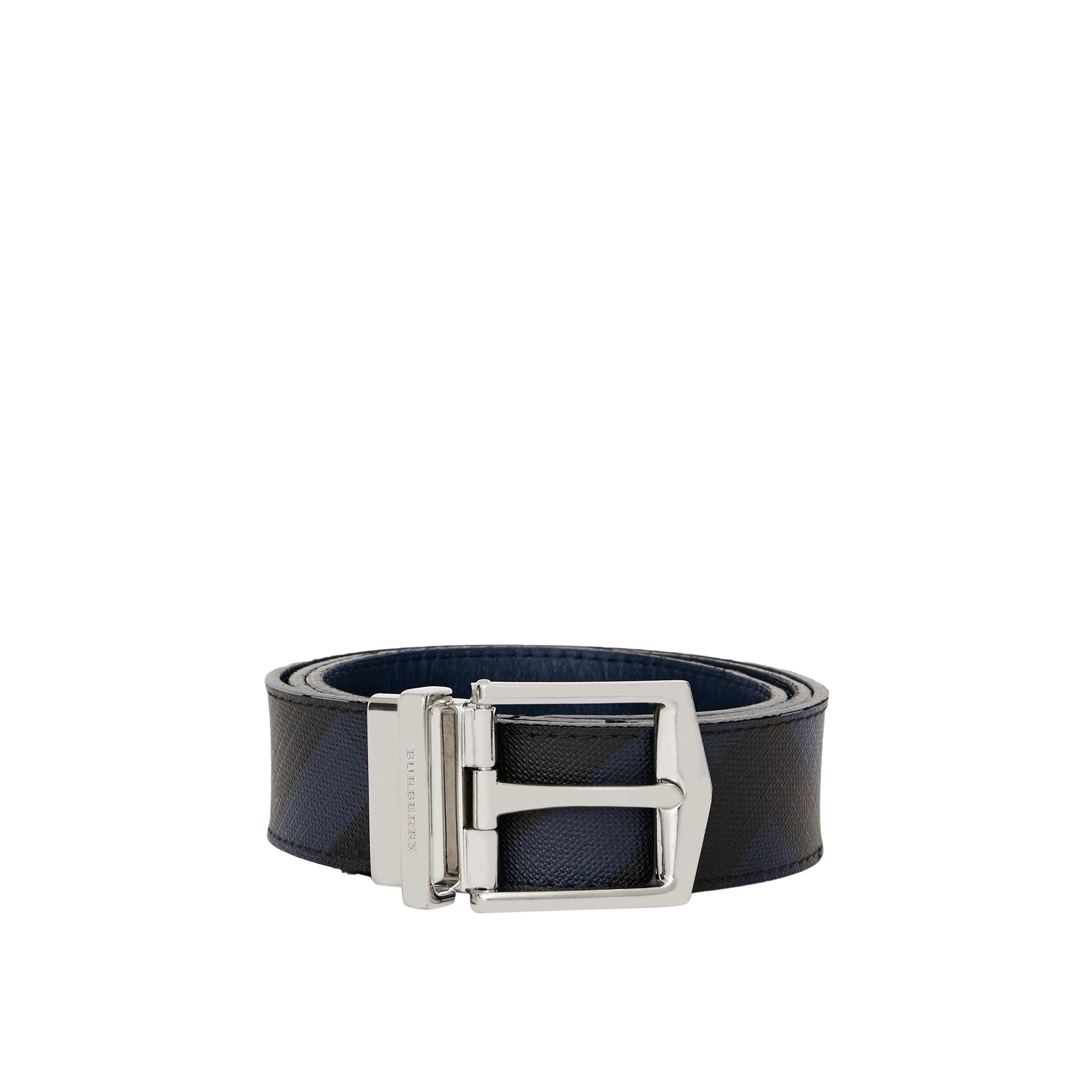 Ceinture réversible en tissu London check et cuir - Navy & Black