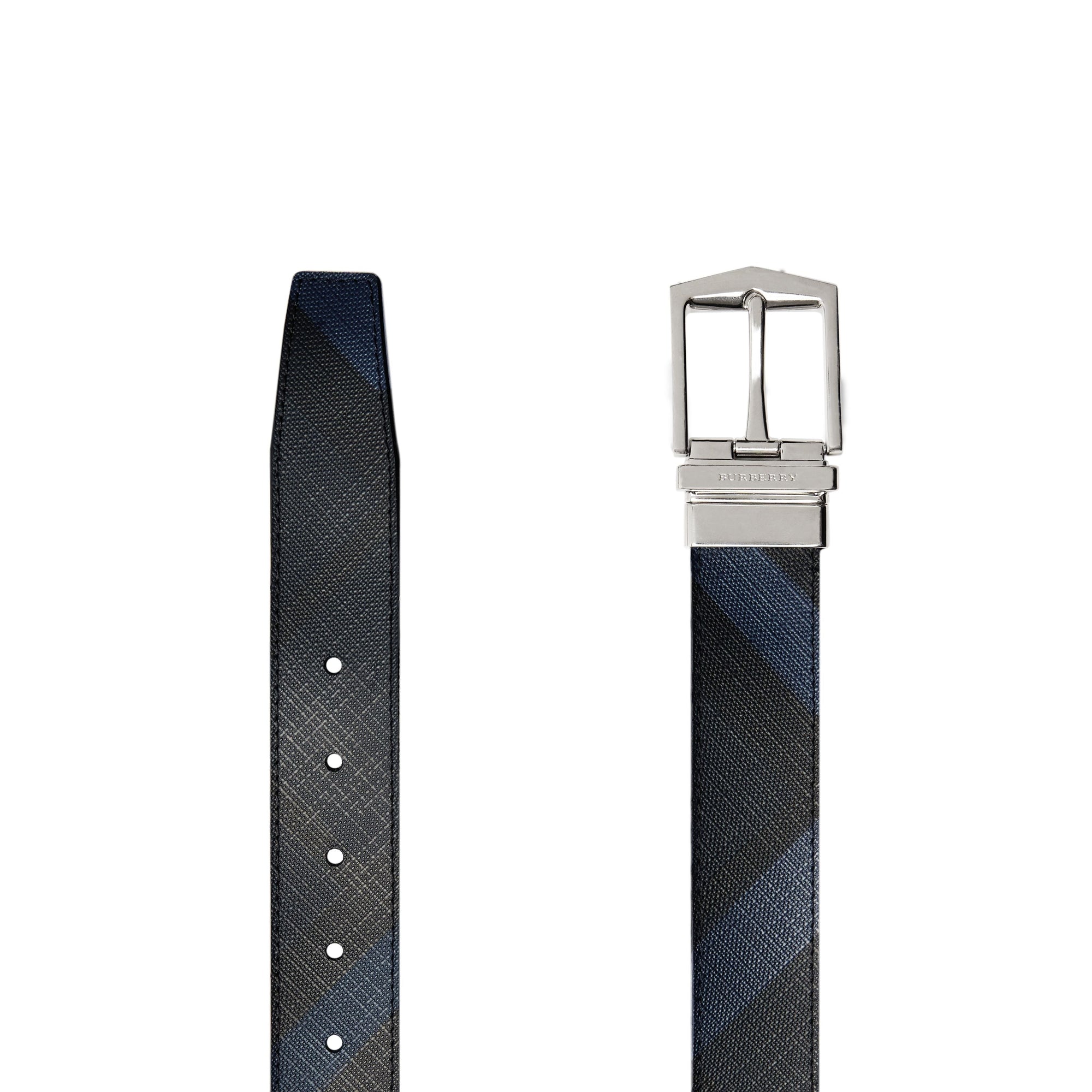 Ceinture réversible en tissu London check et cuir - Navy & Black