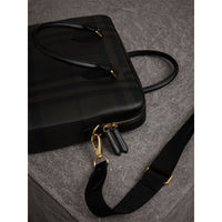 Attaché-case medium à motif London check avec éléments en cuir - Chocolate & Black