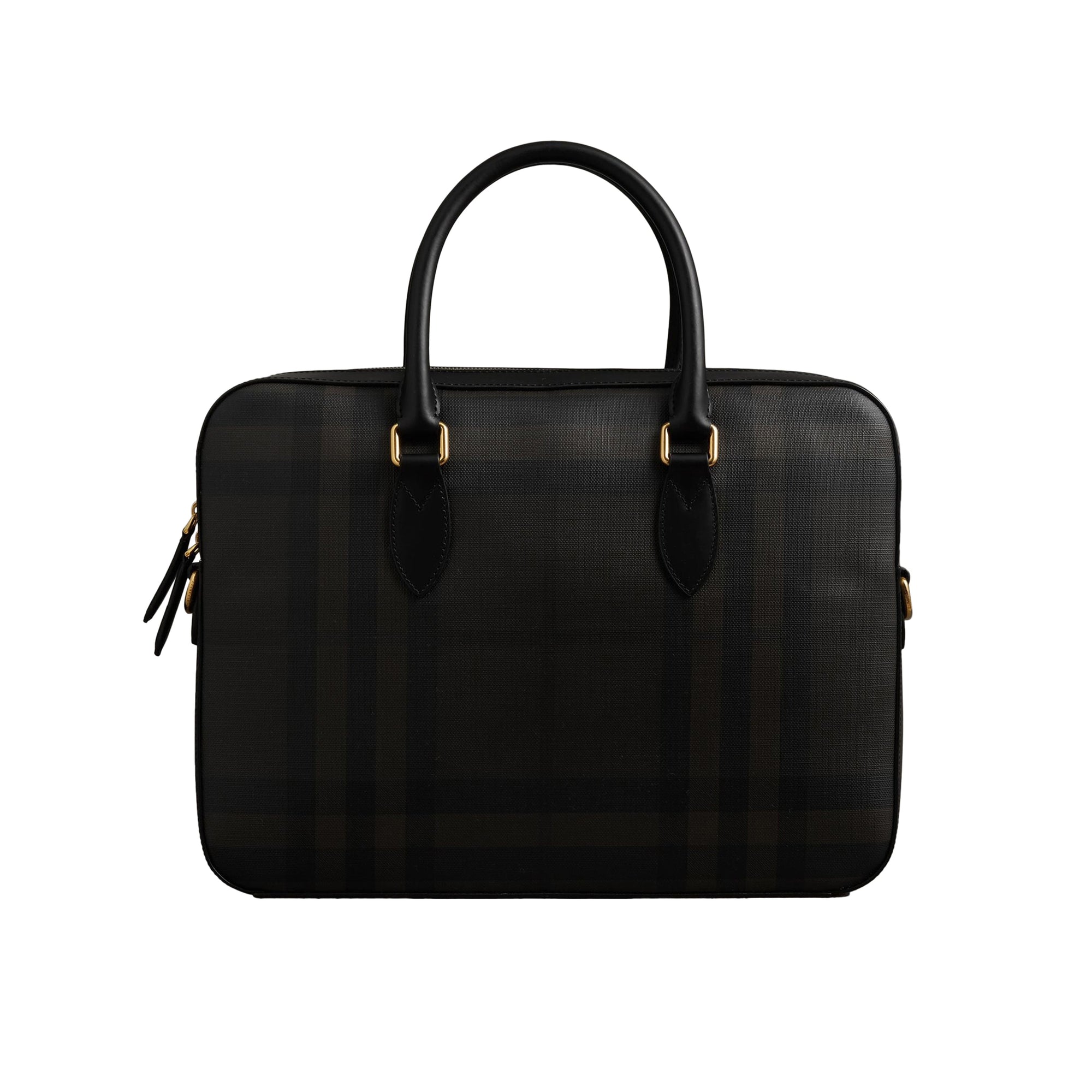 Attaché-case medium à motif London check avec éléments en cuir - Chocolate & Black