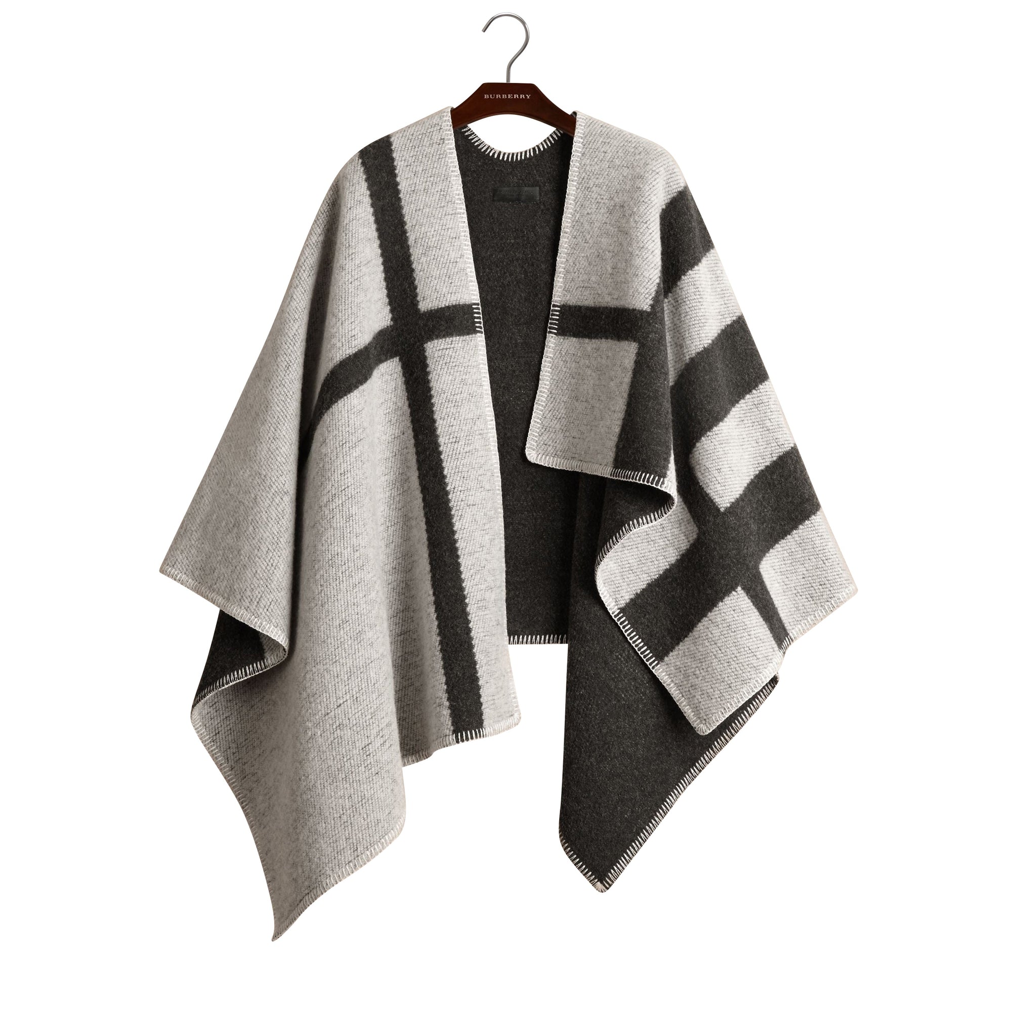 Poncho plaid en laine et cachemire à motif check - Natural White