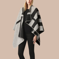 Poncho plaid en laine et cachemire à motif check - Natural White
