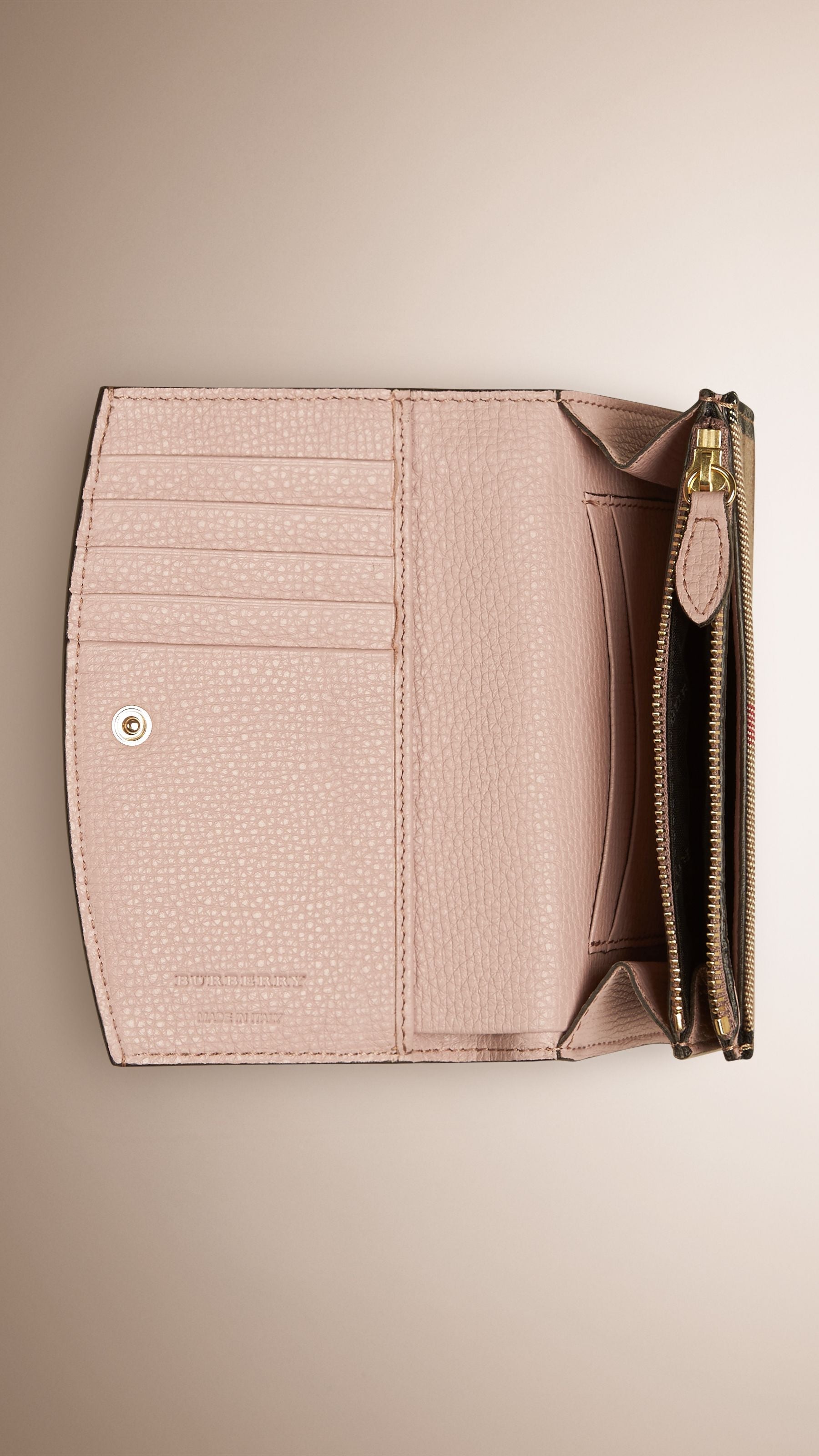 Portefeuille continental en coton House check et cuir - Pale Orchid
