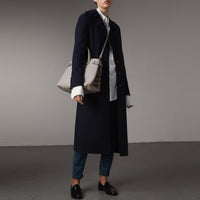 Sac The Banner medium en cuir et coton House check - Light Grey Melange