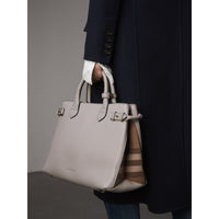 Sac The Banner medium en cuir et coton House check - Light Grey Melange