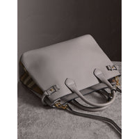 Sac The Banner medium en cuir et coton House check - Light Grey Melange