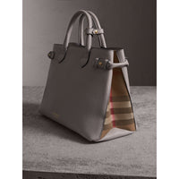 Sac The Banner medium en cuir et coton House check - Light Grey Melange