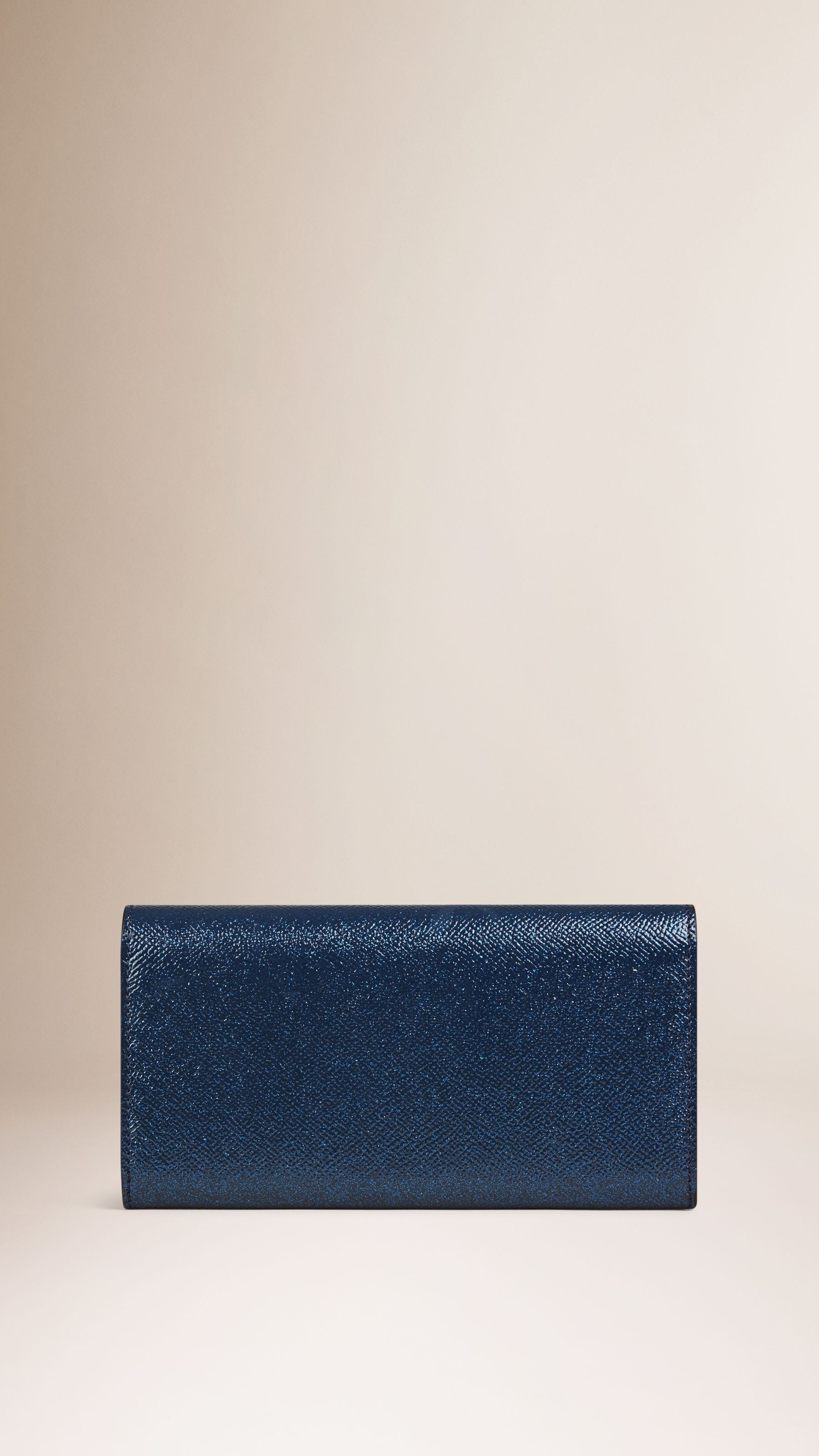 Portefeuille continental en cuir London verni - Blue Carbon