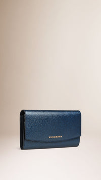 Portefeuille continental en cuir London verni - Blue Carbon