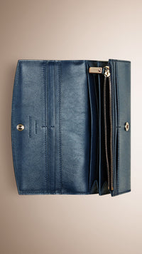 Portefeuille continental en cuir London verni - Blue Carbon