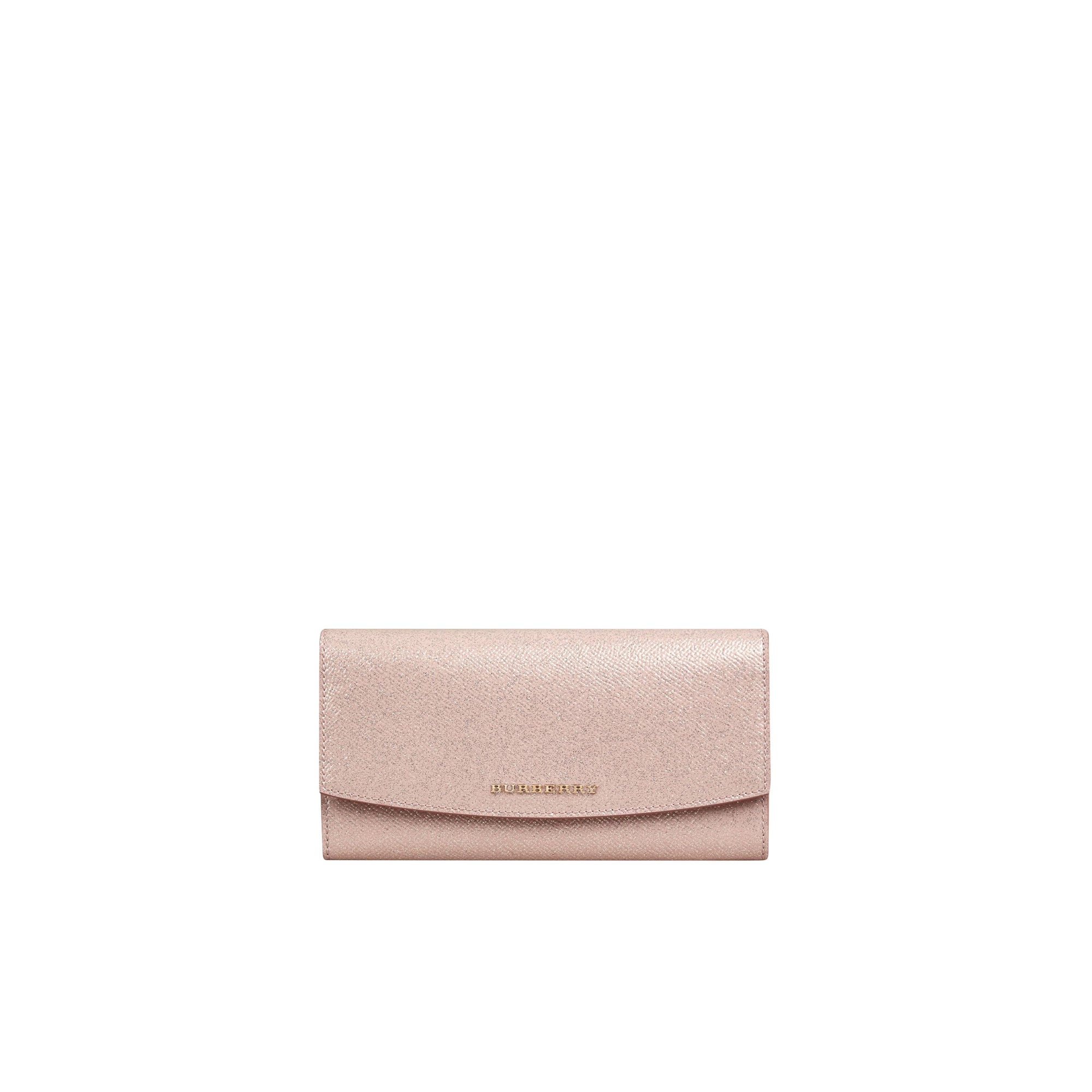 Portefeuille continental en cuir London verni à paillettes - Pale Orchid