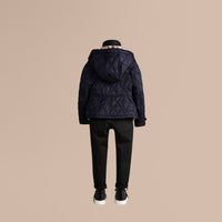 Veste matelassée en nylon avec capuche amovible - Military Navy