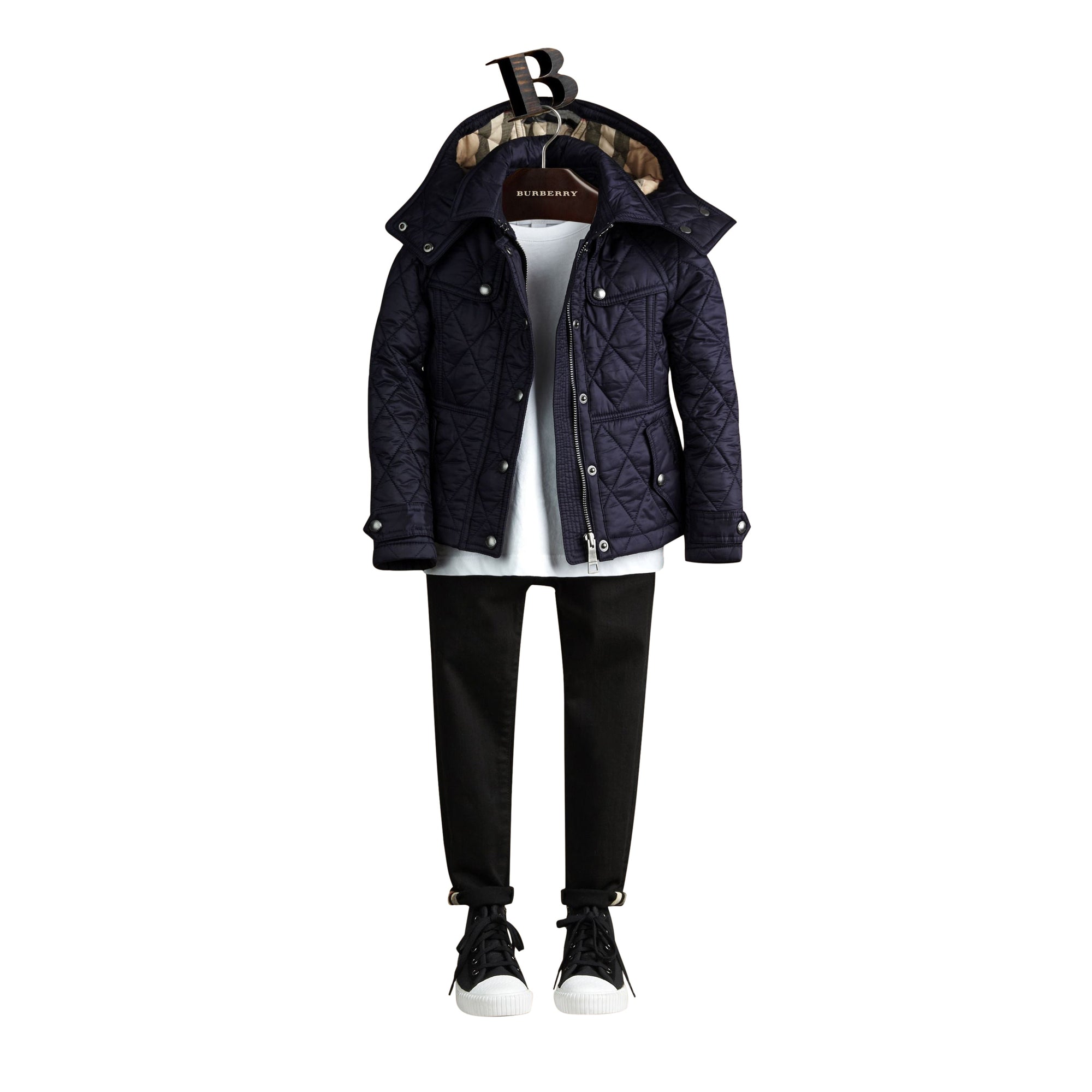 Veste matelassée en nylon avec capuche amovible - Military Navy