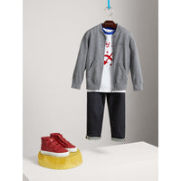 Cardigan bomber avec coudières à motif check - Mid Grey Melange