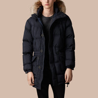 Parka rembourrée en duvet avec bordure en fourrure - Navy