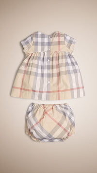 Robe et bloomer en coton à motif check - Pale Stone