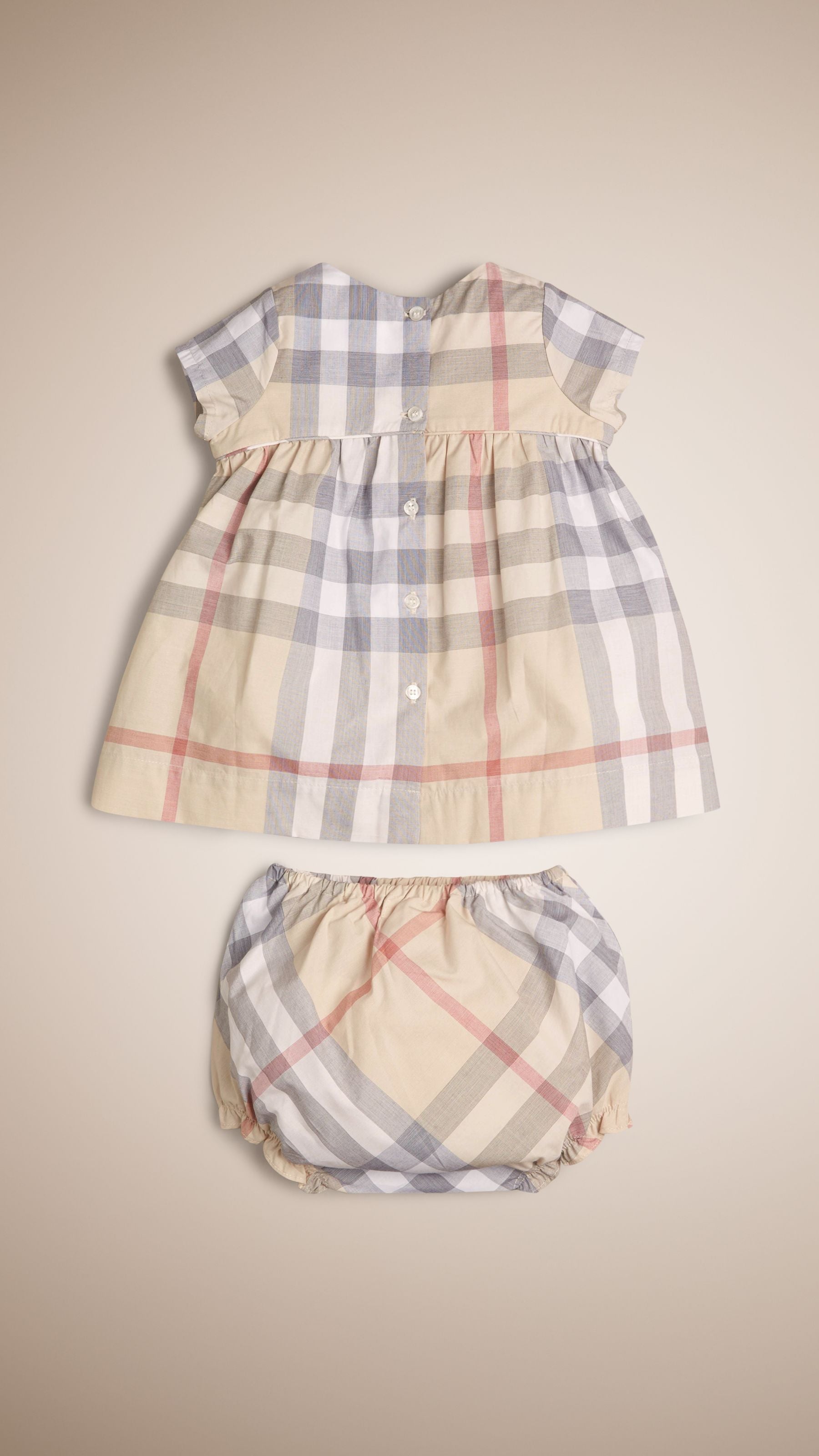 Robe et bloomer en coton à motif check - Pale Stone