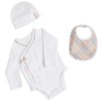 Coffret cadeau bébé trois pièces en coton à motif check - White