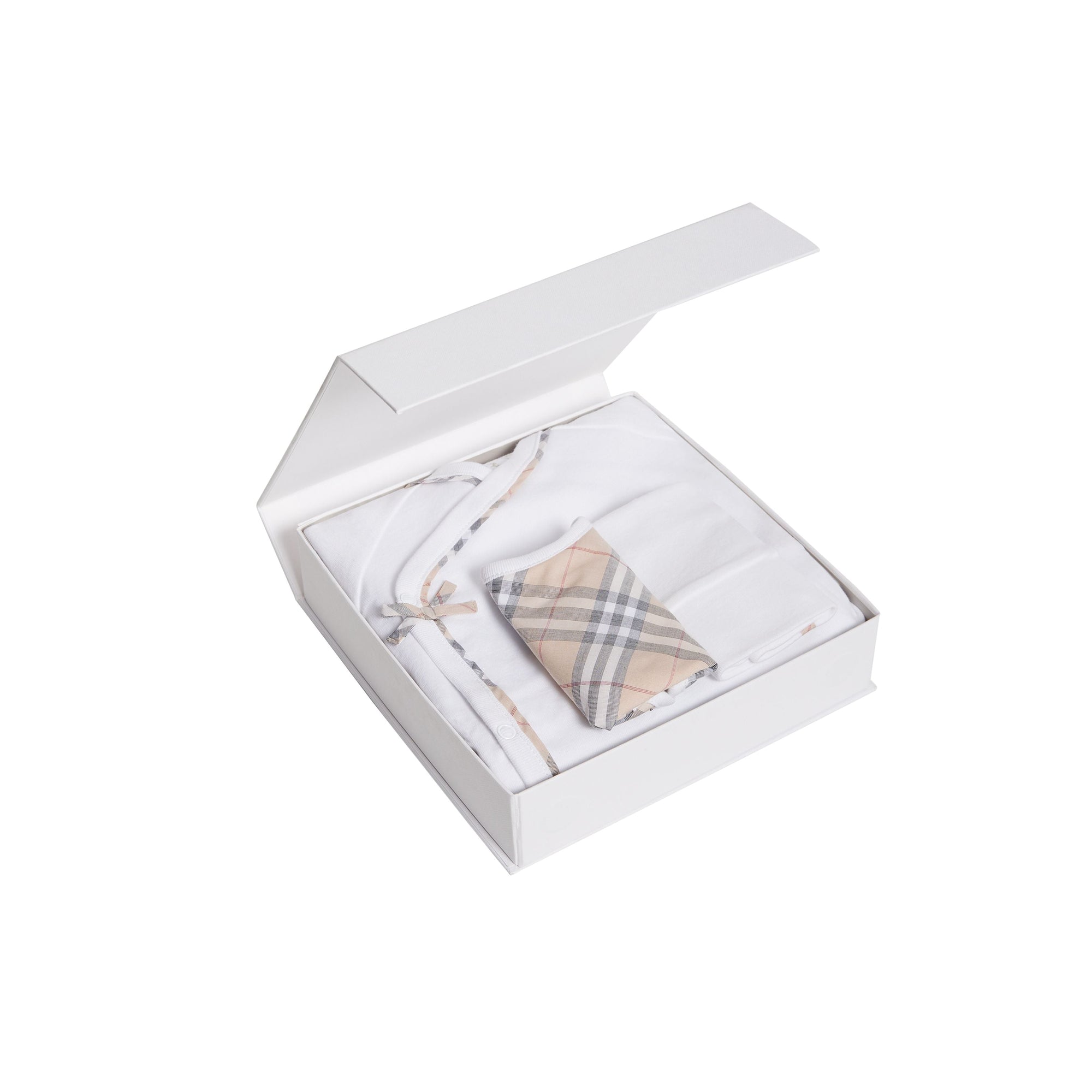 Coffret cadeau bébé trois pièces en coton à motif check - White