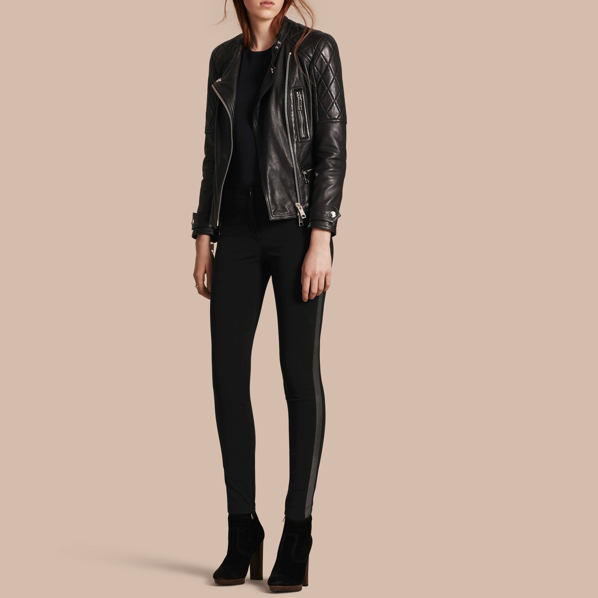 Legging de coupe skinny avec panneaux en cuir - Black