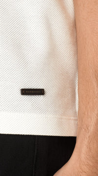 Polo en piqué de coton à bande contrastante - White & Blue Azure