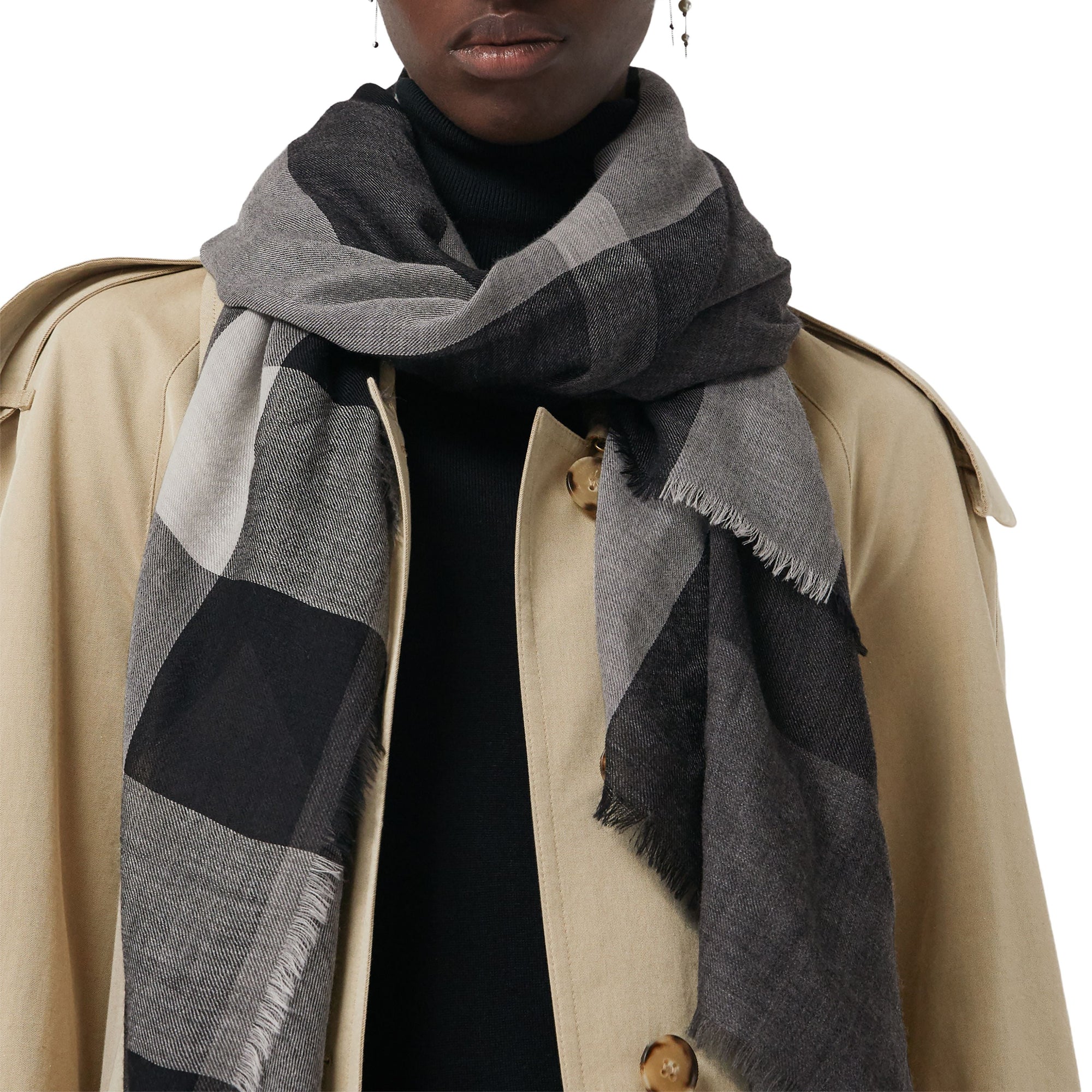 Écharpe légère en cachemire à motif check - Mid Grey