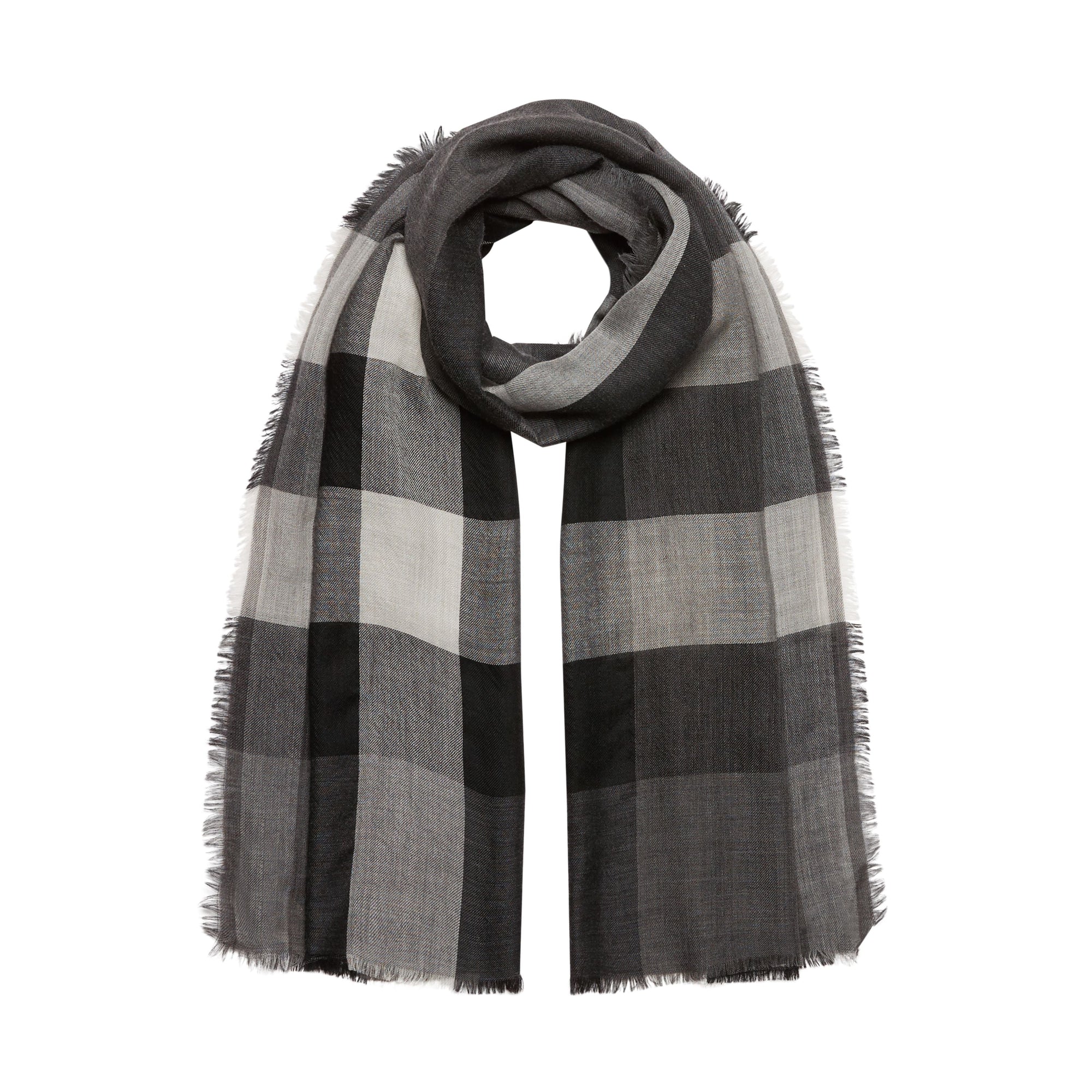 Écharpe légère en cachemire à motif check - Mid Grey