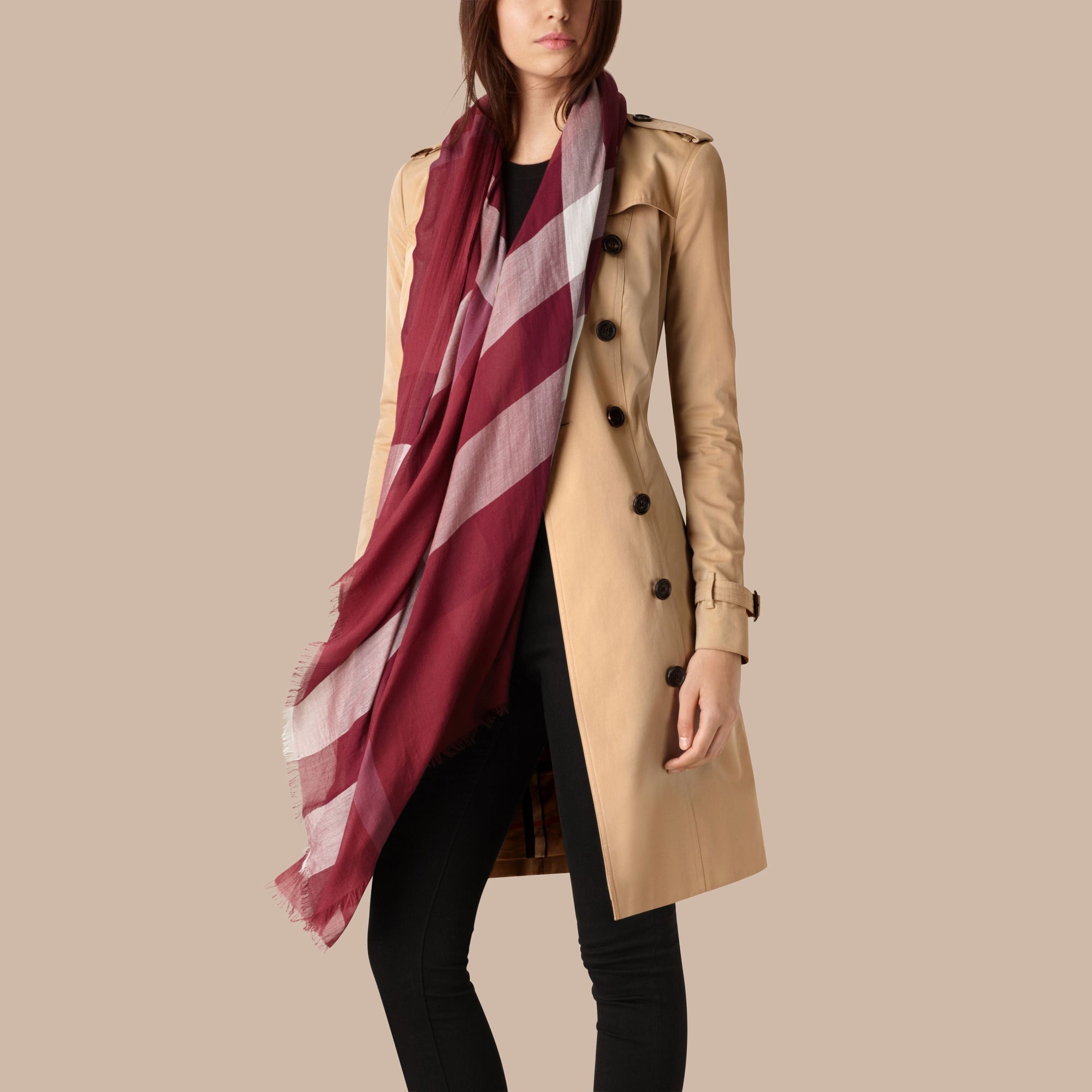 Écharpe en modal cachemire et soie à motif check - Garnet Pink
