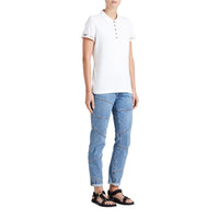 Polo en piqué de coton extensible avec éléments check - White