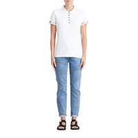 Polo en piqué de coton extensible avec éléments check - White