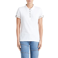 Polo en piqué de coton extensible avec éléments check - White