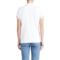 Polo en piqué de coton extensible avec éléments check - White