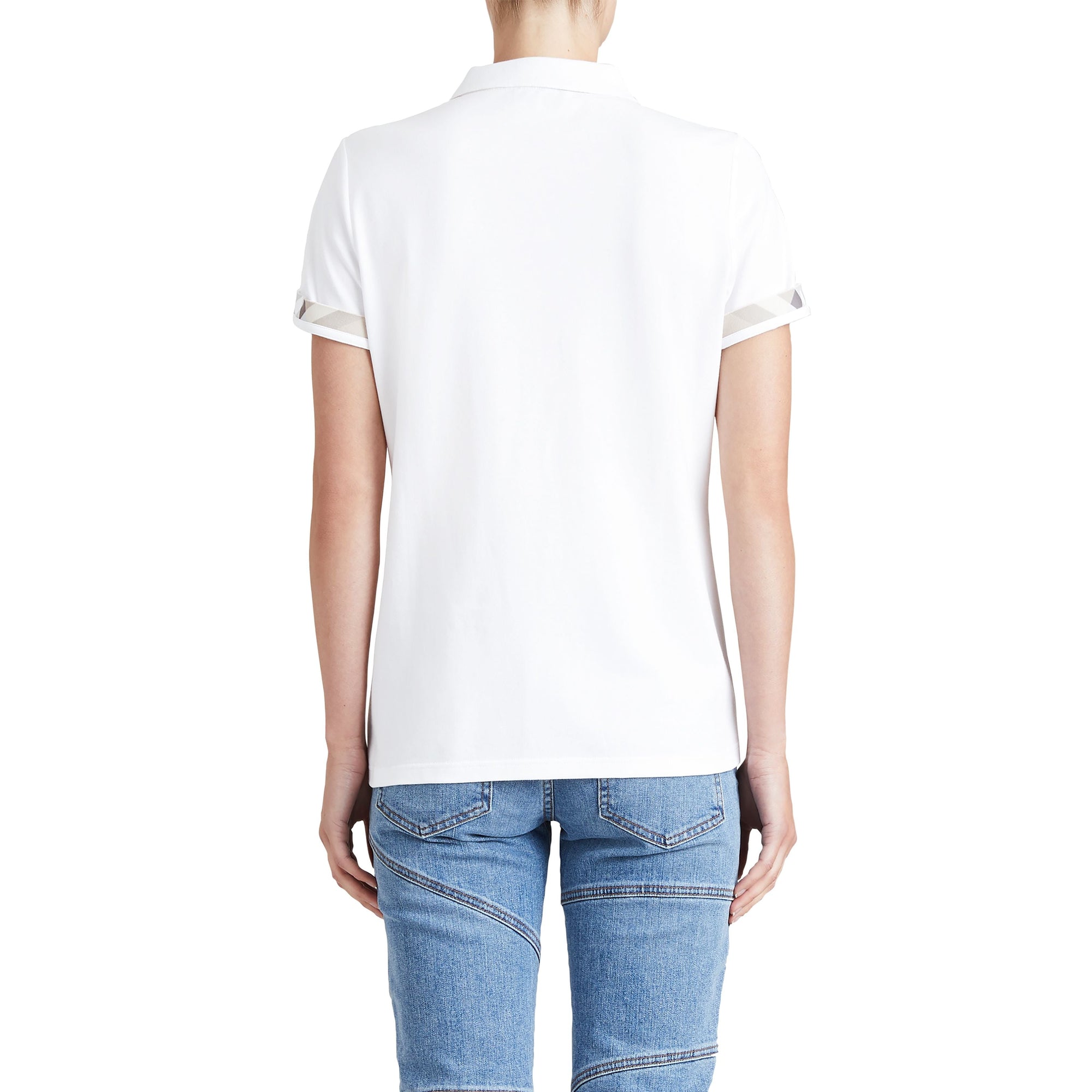 Polo en piqué de coton extensible avec éléments check - White