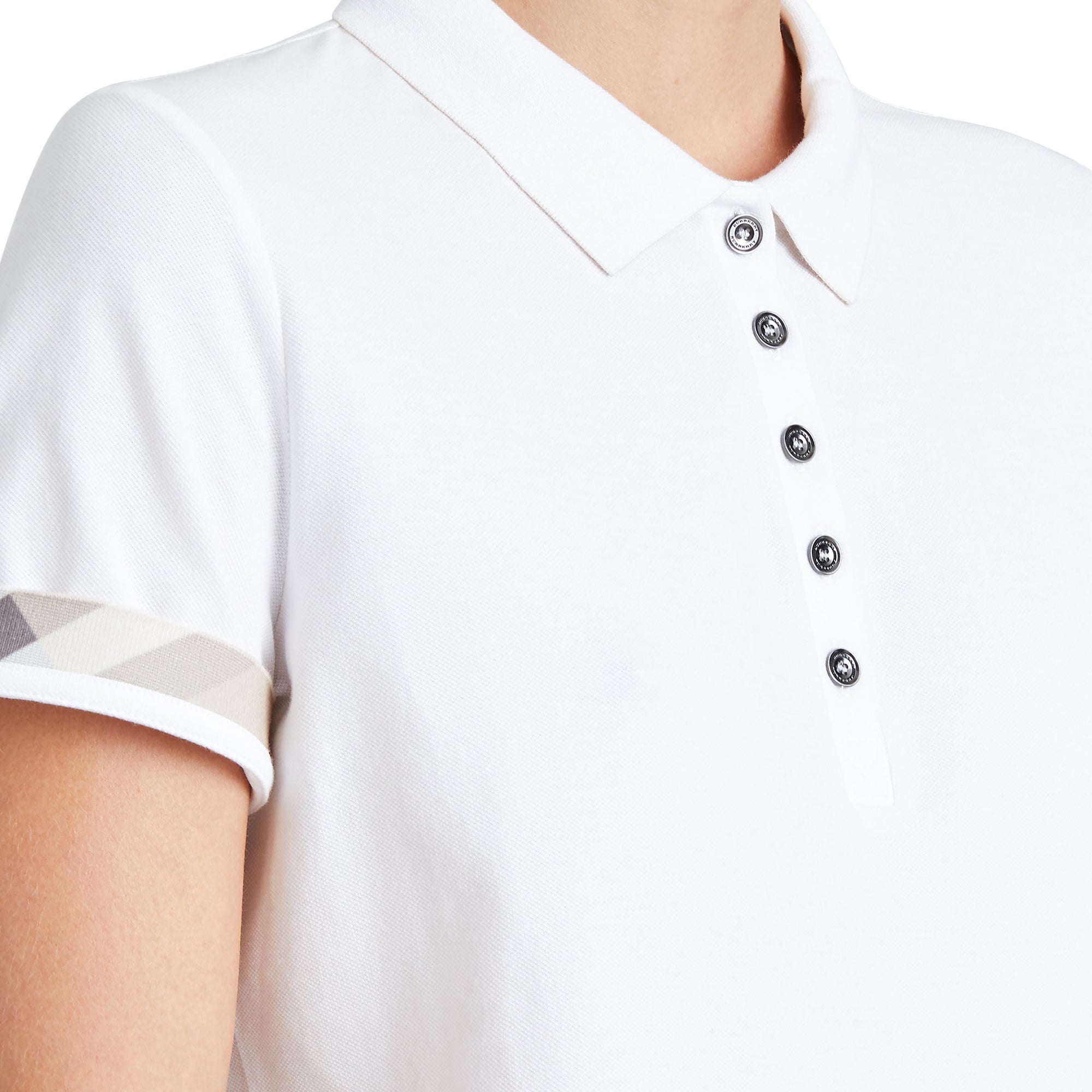 Polo en piqué de coton extensible avec éléments check - White