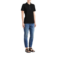 Polo en piqué de coton extensible avec éléments check - Black