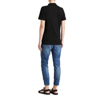 Polo en piqué de coton extensible avec éléments check - Black