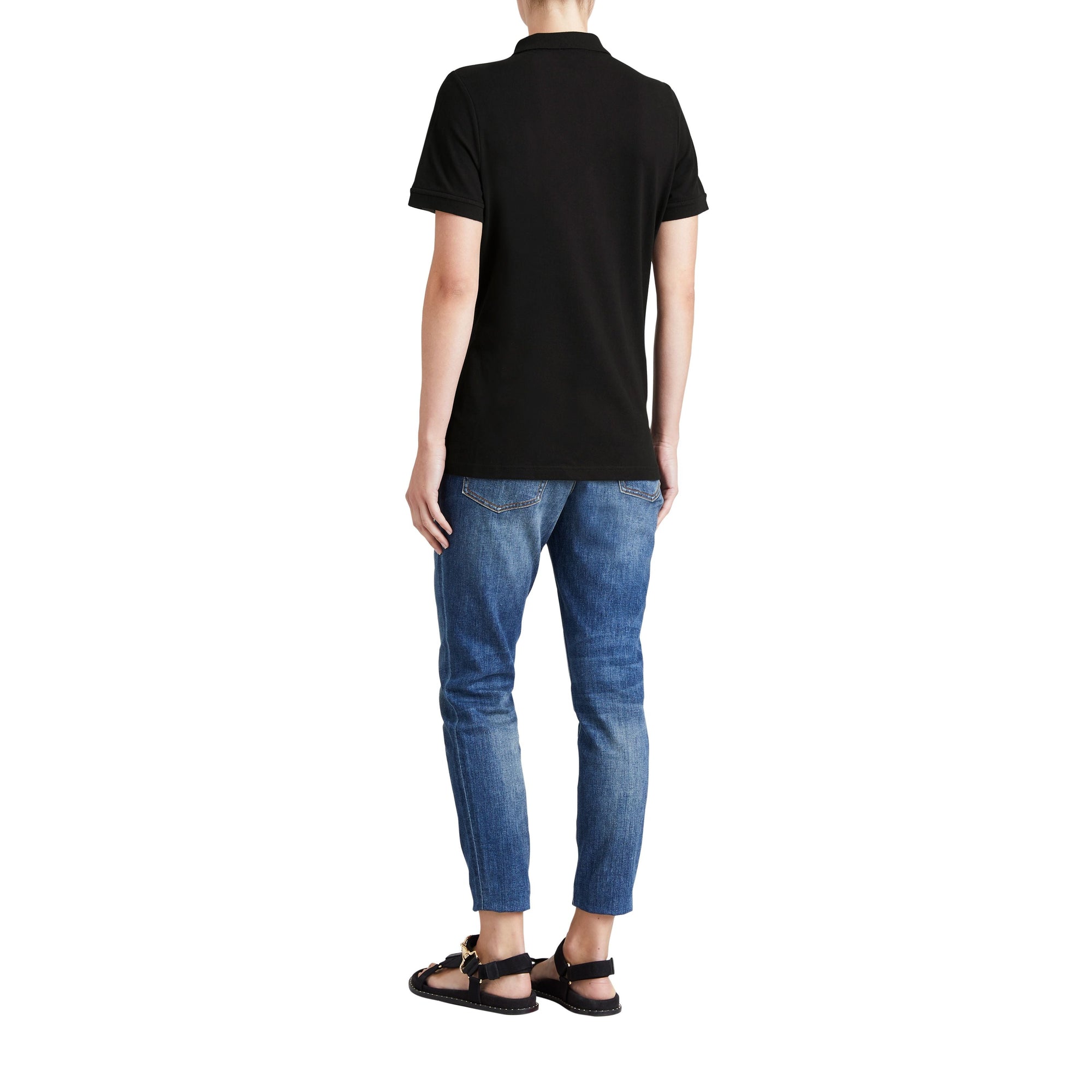 Polo en piqué de coton extensible avec éléments check - Black