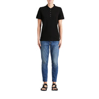Polo en piqué de coton extensible avec éléments check - Black