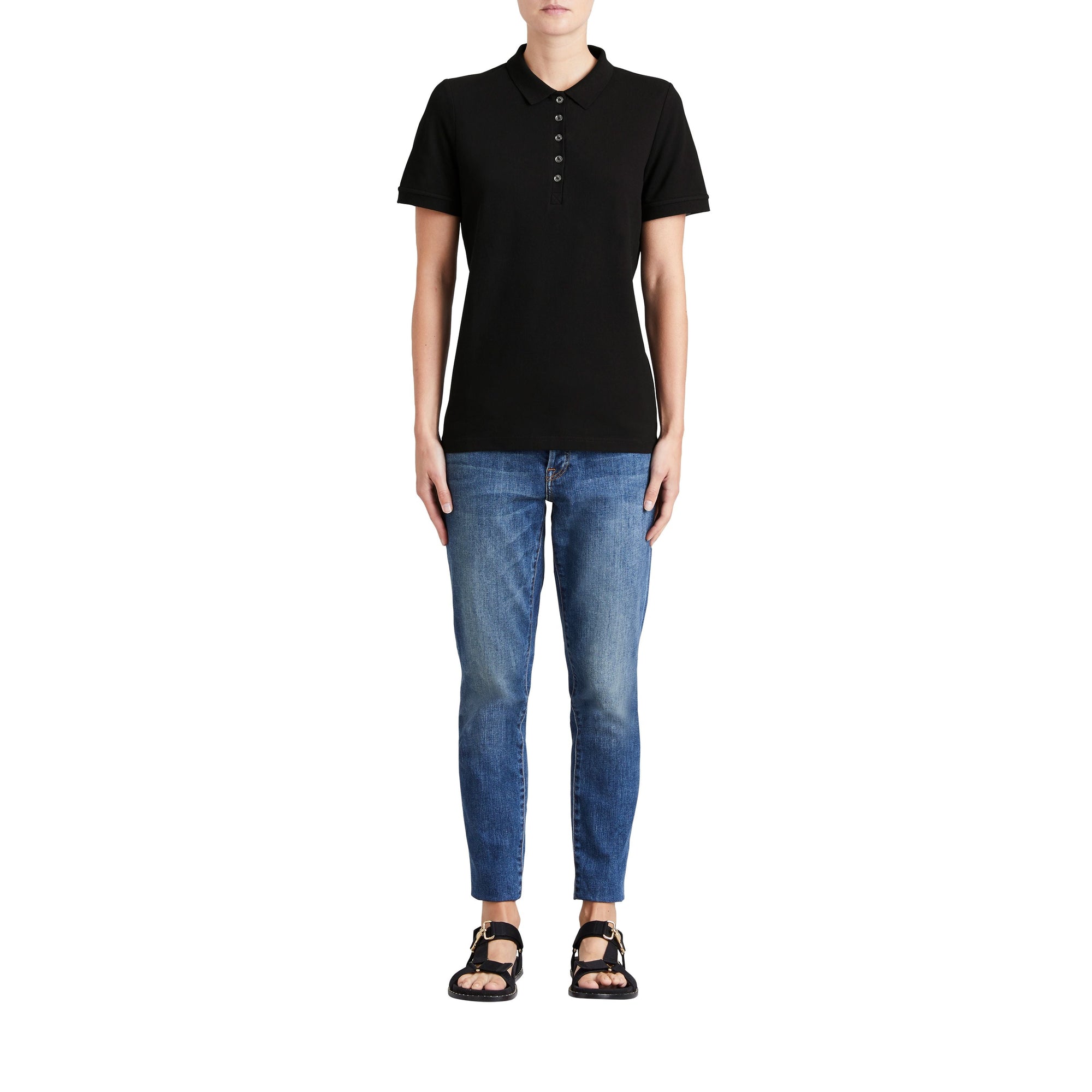 Polo en piqué de coton extensible avec éléments check - Black