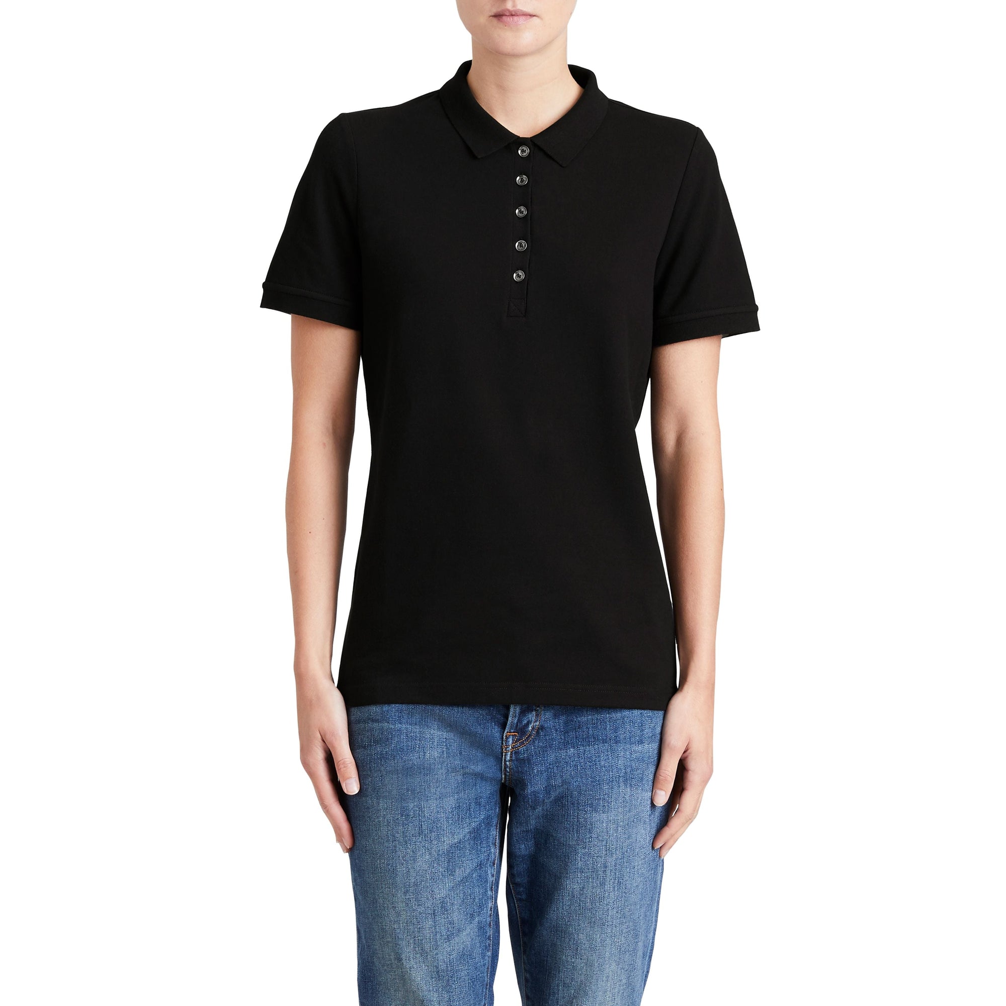 Polo en piqué de coton extensible avec éléments check - Black