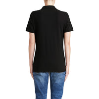 Polo en piqué de coton extensible avec éléments check - Black