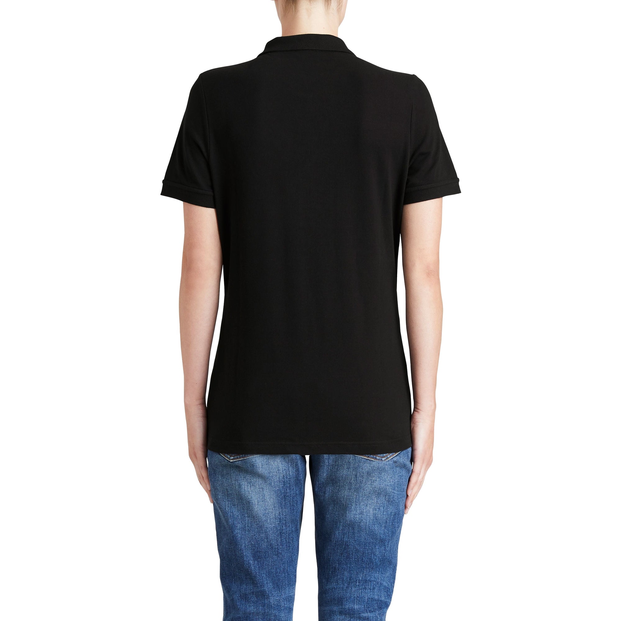 Polo en piqué de coton extensible avec éléments check - Black