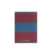 Étui pour passeport en cuir grené à grande rayure - Plum & Nickel Blue