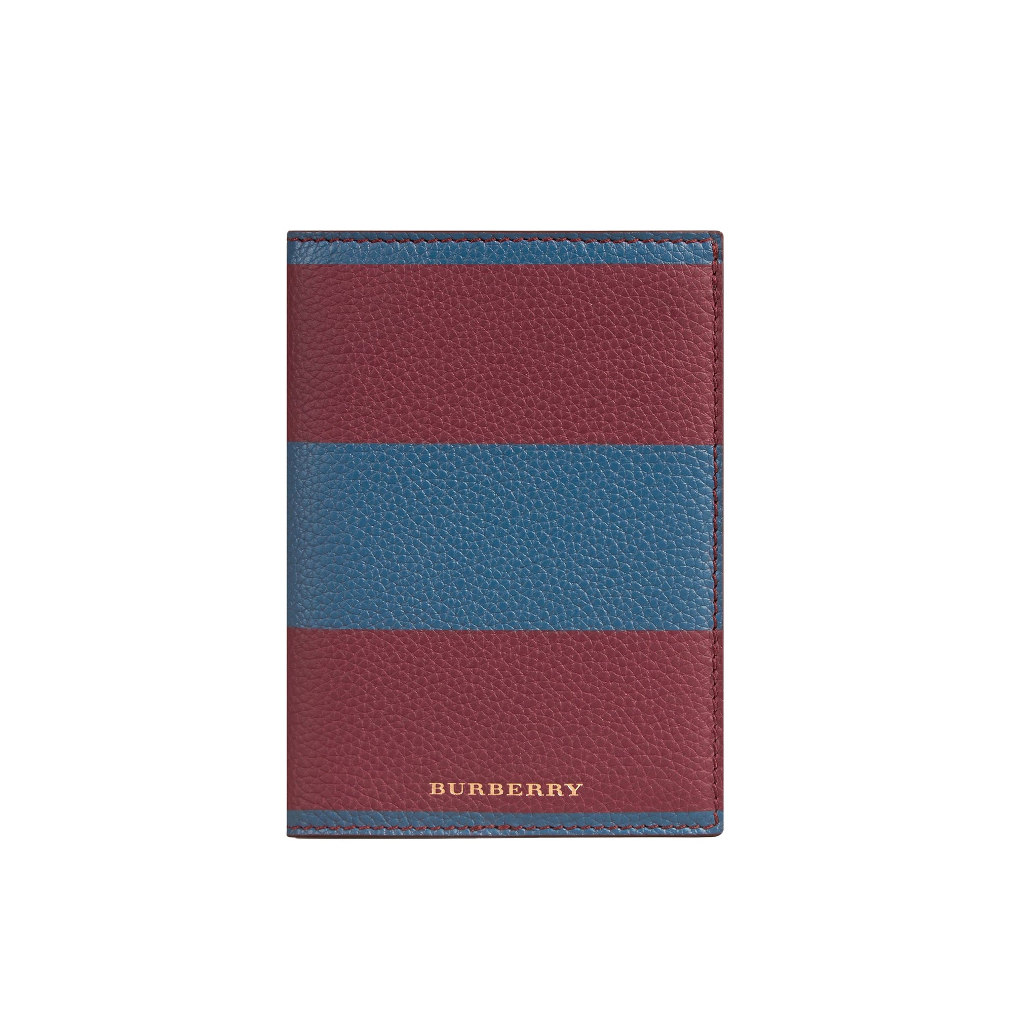 Étui pour passeport en cuir grené à grande rayure - Plum & Nickel Blue