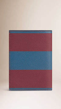 Étui pour passeport en cuir grené à grande rayure - Plum & Nickel Blue