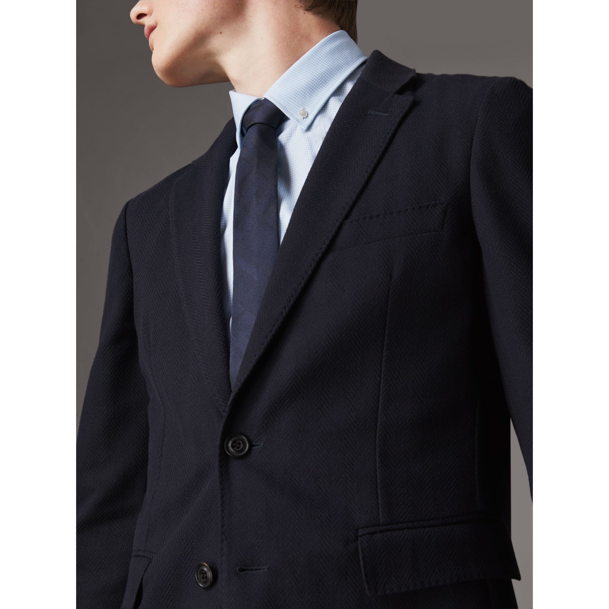 Cravate étroite en soie à motif check - Navy