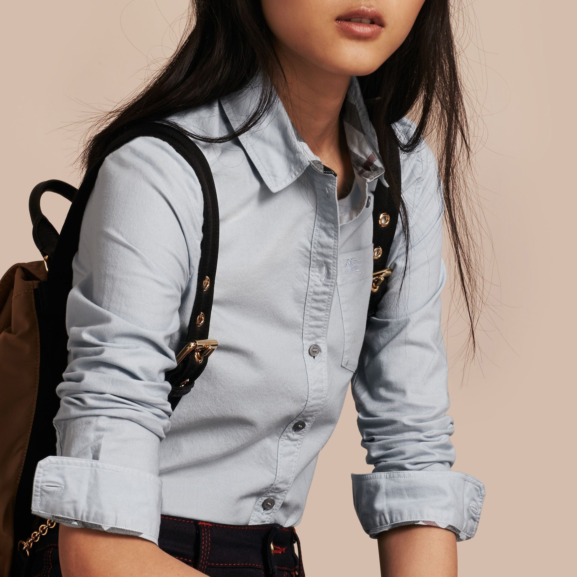 Chemise en coton avec motif check - Pale Blue