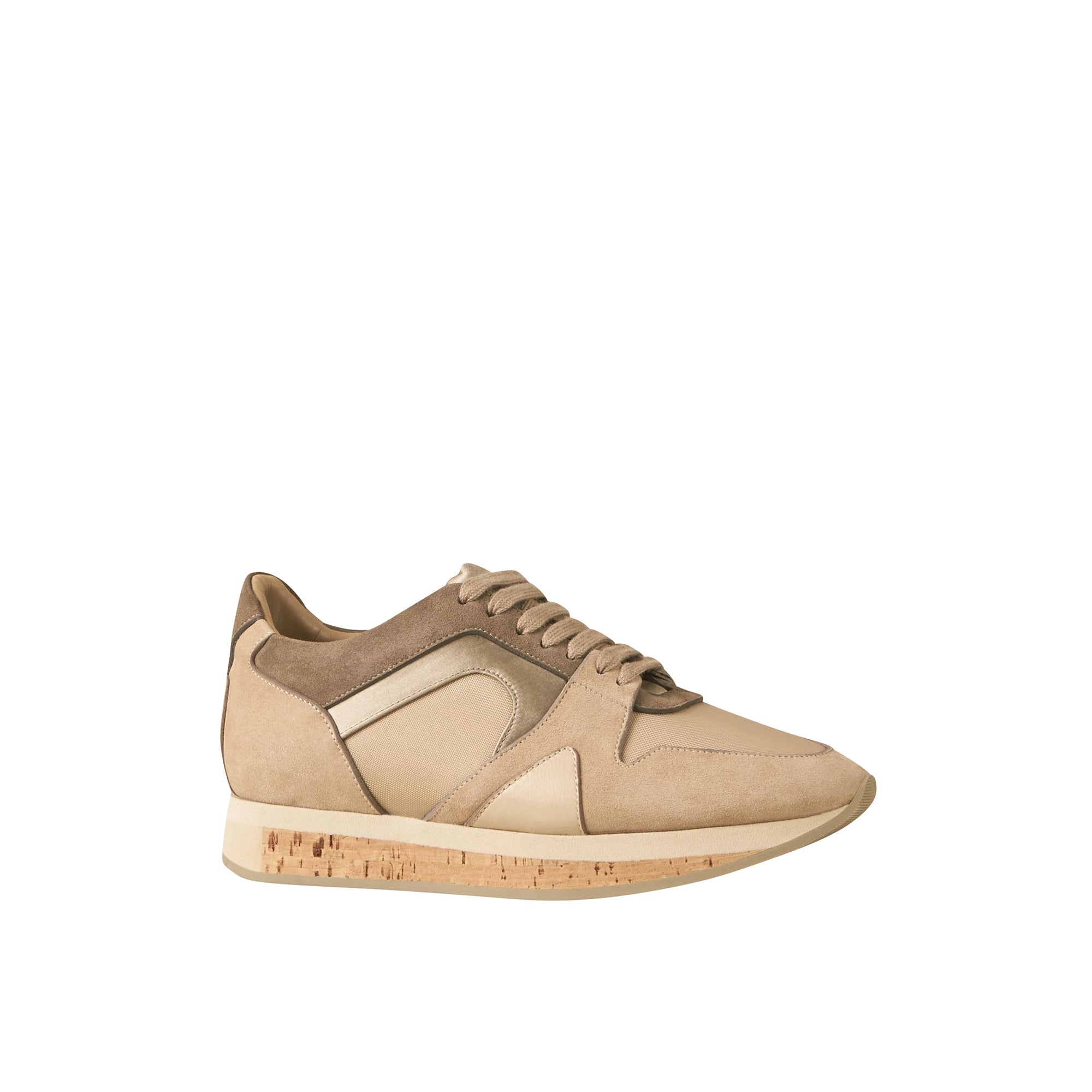 Tennis Field Sneaker en cuir velours et matière filet - Light Nude